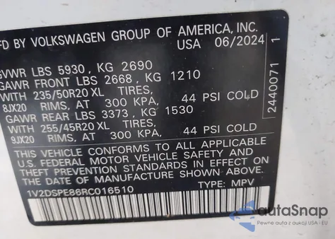 2024 Volkswagen Id.4 Awd Pro z USA, uszkodzony, nr VIN 1V2DSPE86RC016510